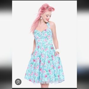 Hot Topic Blue Floral Tiki Swing Dress